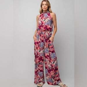 Easel Purple and Blue Floral Jumpsuit